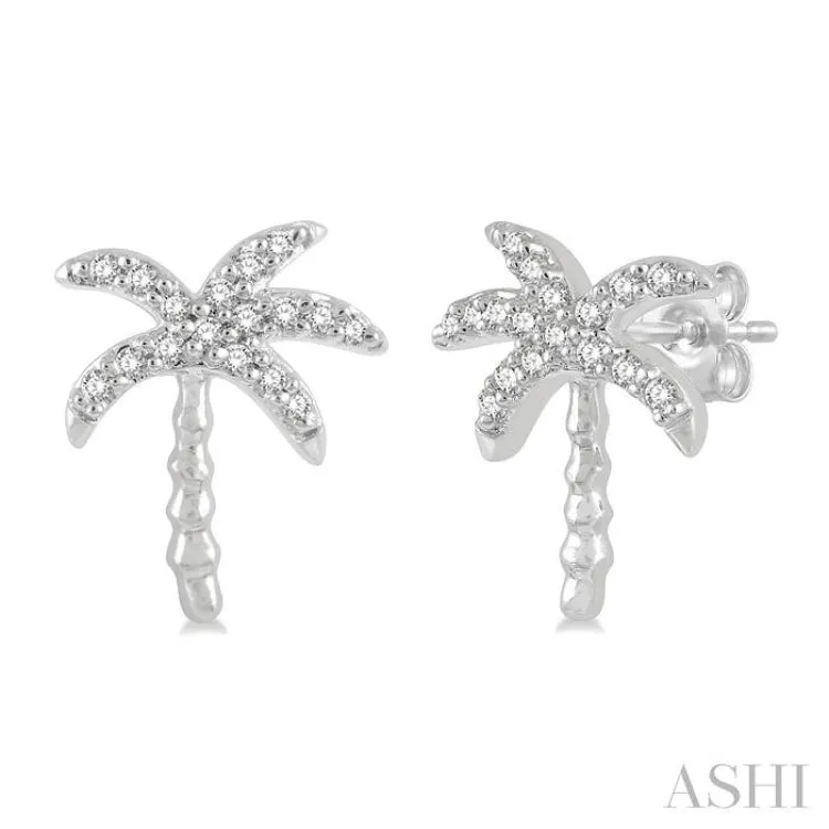 1/10 Ctw Palm Tree Round Cut Diamond Petite Fashion Earring in 10K White Gold