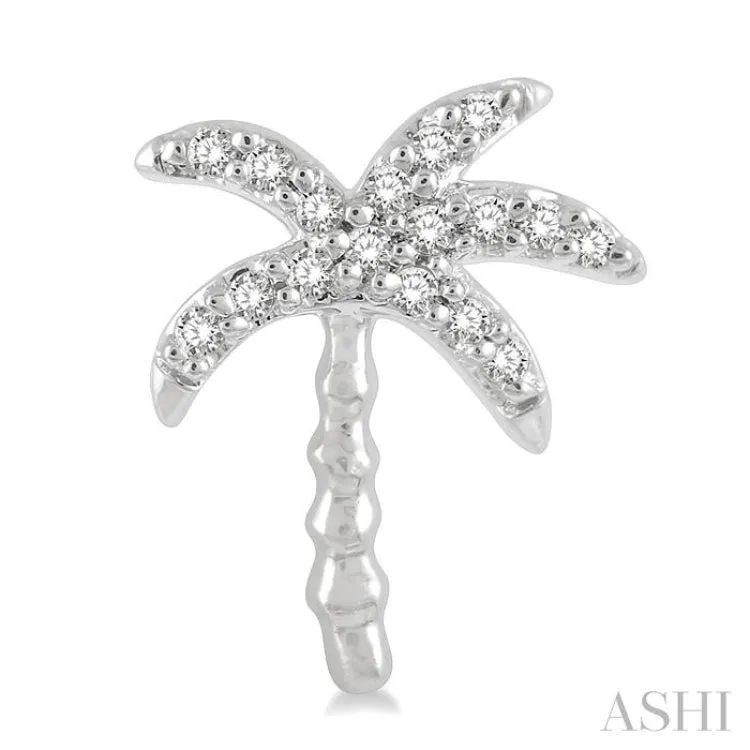 1/10 ctw Palm Tree Round Cut Diamond Petite Fashion Earring in 10K White Gold