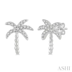 1/10 ctw Palm Tree Round Cut Diamond Petite Fashion Earring in 10K White Gold