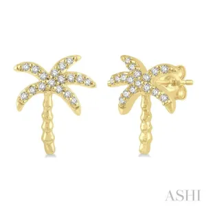 1/10 ctw Palm Tree Round Cut Diamond Petite Fashion Earring in 10K Yellow Gold