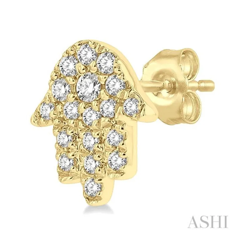 1/8 Ctw Hamsa Round cut Diamond Petite Fashion Earring in 10K Yellow Gold