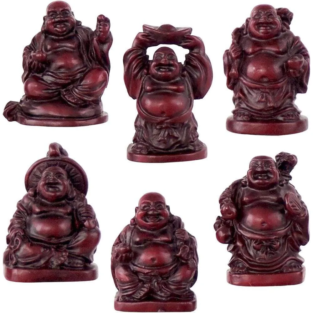 1" Polyresin Redstone Feng Shui Figurines - Buddha (Set of 6)