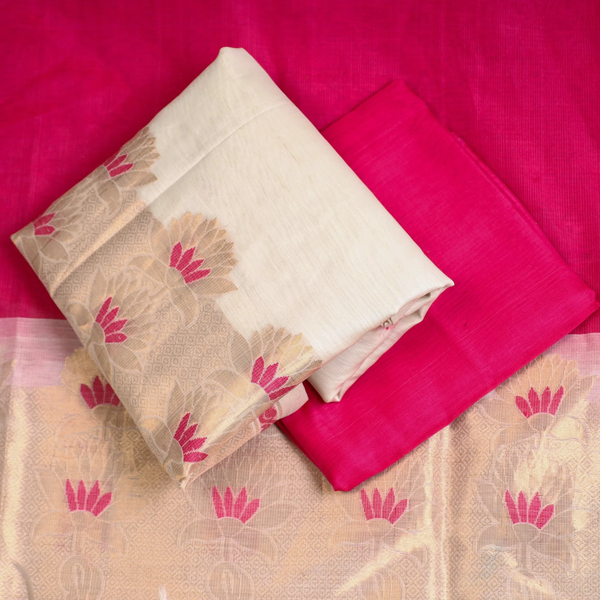 3pc Handloom Silk Cotton Zari Suit Material Set 17