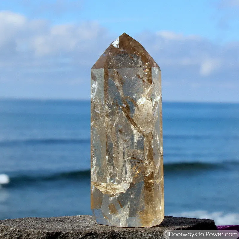 5.7" John of God Citrine Abundance Crystal Point w/ Channeling & Devic Temple