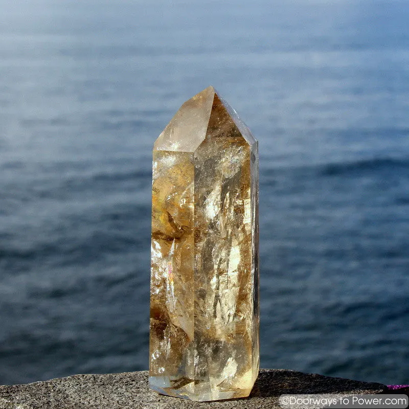 5.7" John of God Citrine Abundance Crystal Point w/ Channeling & Devic Temple