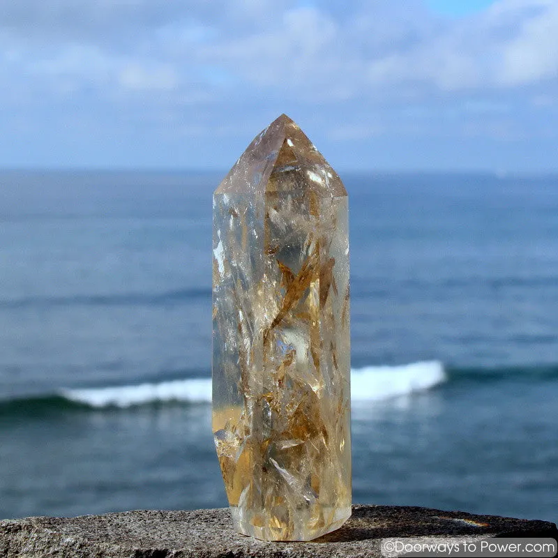 5.7" John of God Citrine Abundance Crystal Point w/ Channeling & Devic Temple