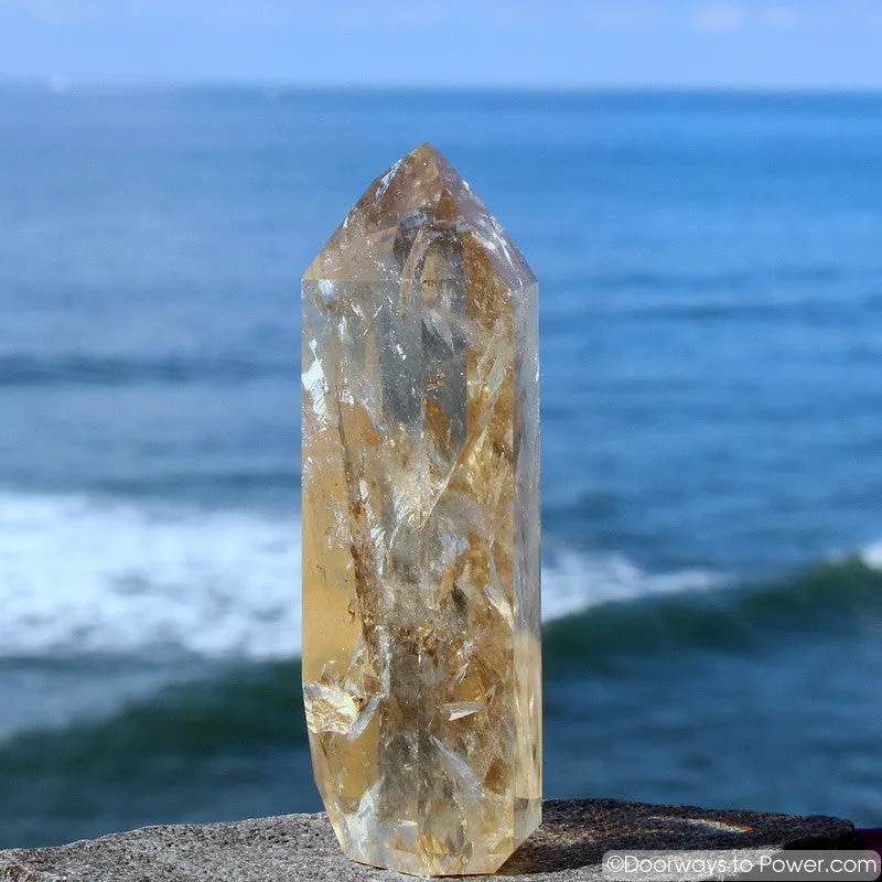 5.7" John of God Citrine Abundance Crystal Point w/ Channeling & Devic Temple