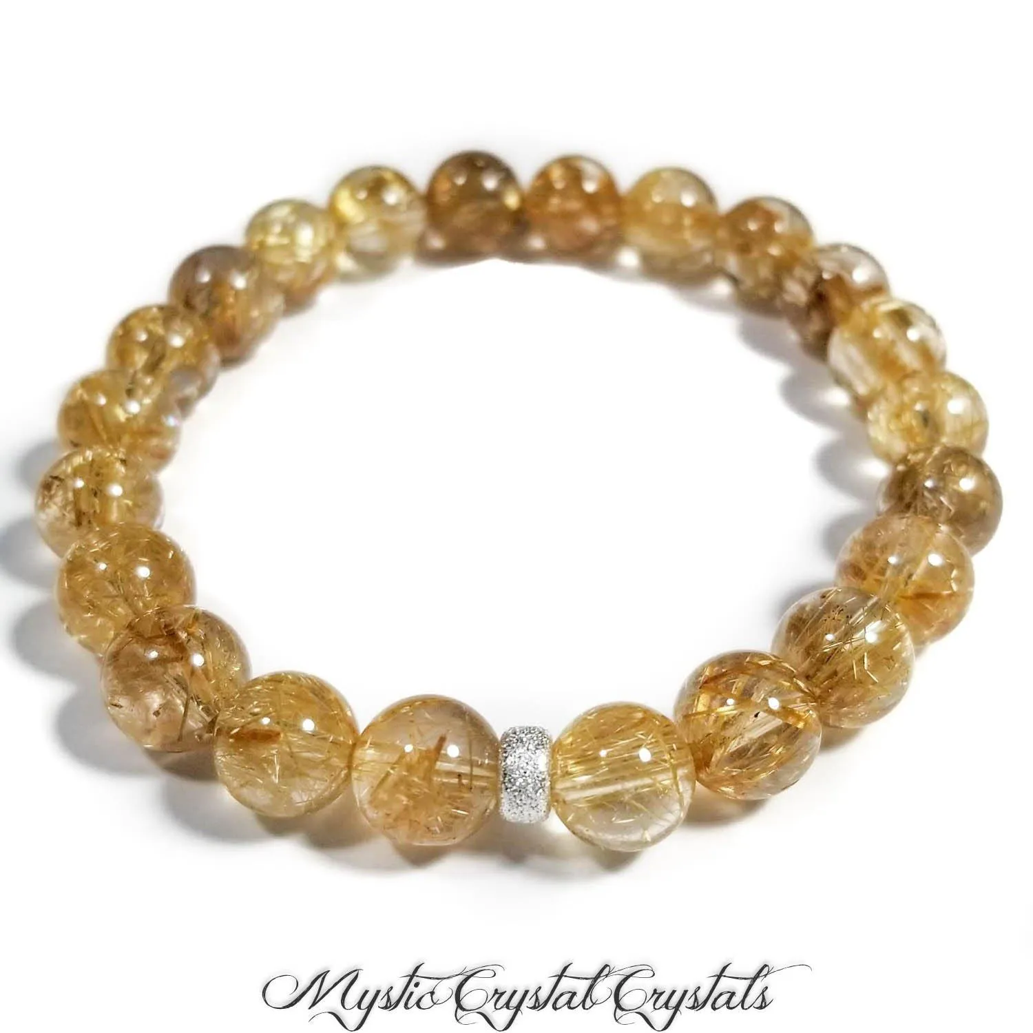 8mm Golden Rutilated Quartz Gemstone Bracelet