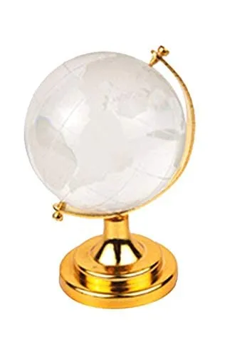 ACTONE CRAFT Golden Globe Crystal for Office Students Study Table Small Size Crystal Glass Earth Globe with Golden Stand for Kids Learning Home Decor (6 Cm Height) (Glass, Golden Stand)