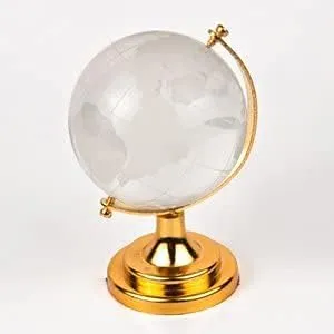 ACTONE CRAFT Golden Globe Crystal for Office Students Study Table Small Size Crystal Glass Earth Globe with Golden Stand for Kids Learning Home Decor (6 Cm Height) (Glass, Golden Stand)