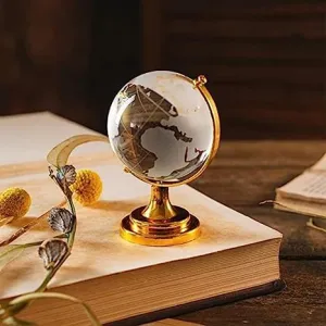 ACTONE CRAFT Golden Globe Crystal for Office Students Study Table Small Size Crystal Glass Earth Globe with Golden Stand for Kids Learning Home Decor (6 Cm Height) (Glass, Golden Stand)