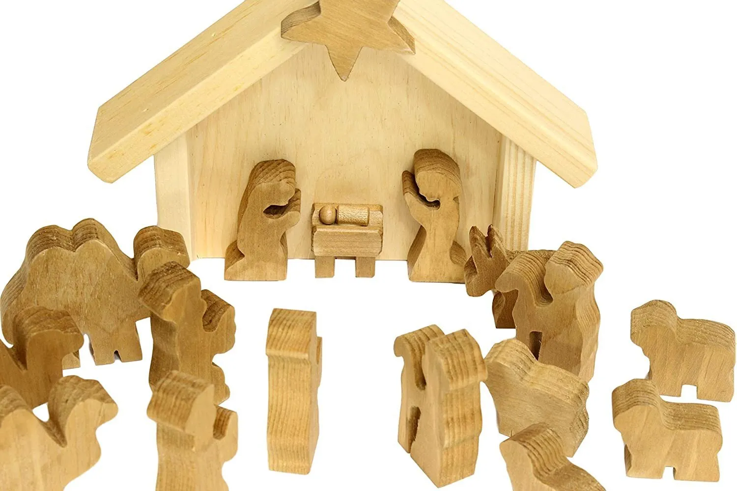 Amish-Made Wooden Nativity Manger Scene Set, 14 Pieces