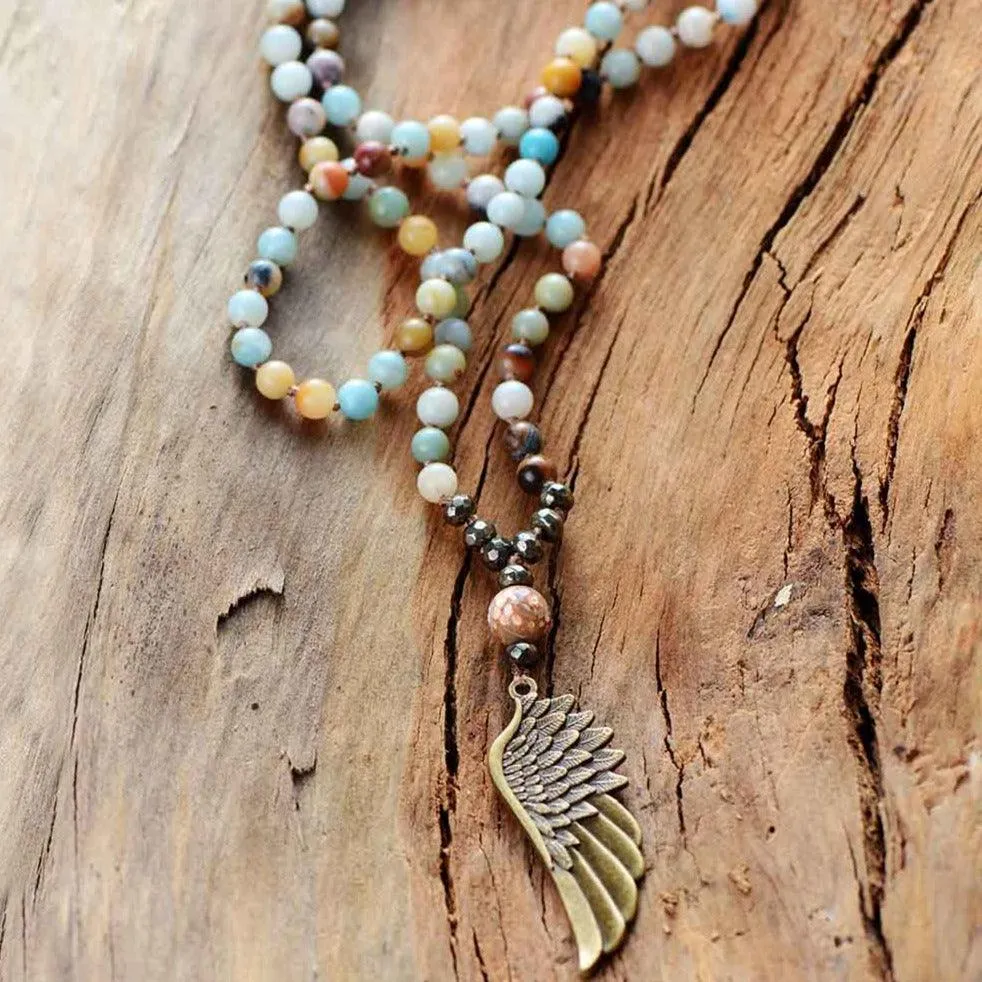 Angel Wing Amazonite Picasso Jasper Pyrite Necklace