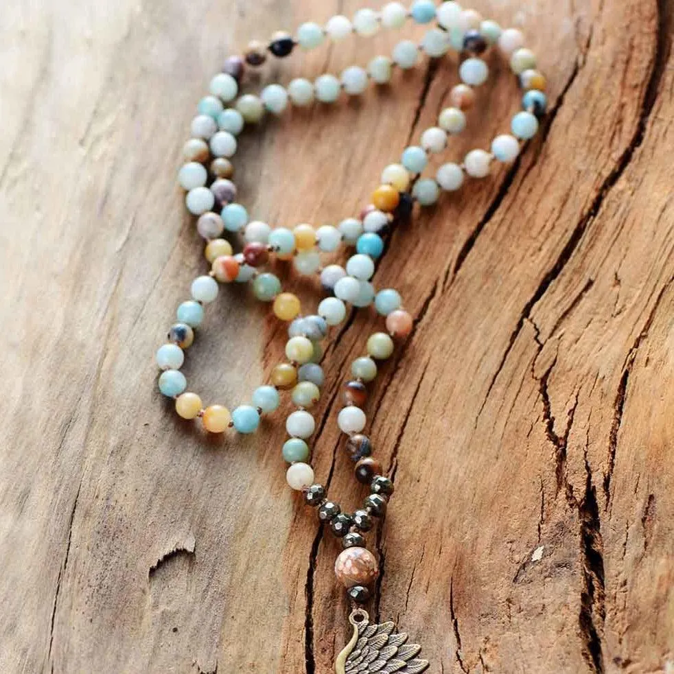 Angel Wing Amazonite Picasso Jasper Pyrite Necklace