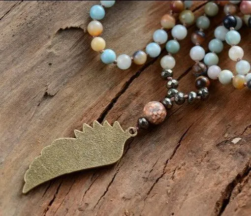 Angel Wing Amazonite Picasso Jasper Pyrite Necklace