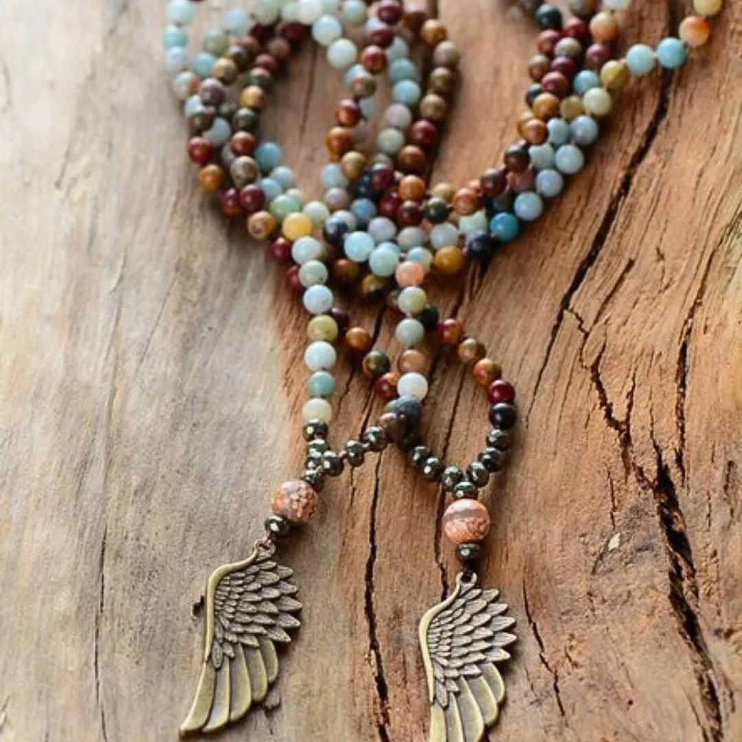 Angel Wing Amazonite Picasso Jasper Pyrite Necklace