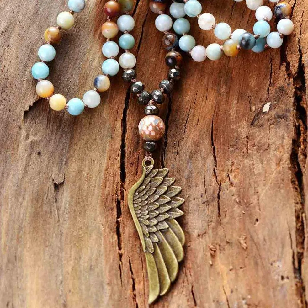 Angel Wing Amazonite Picasso Jasper Pyrite Necklace