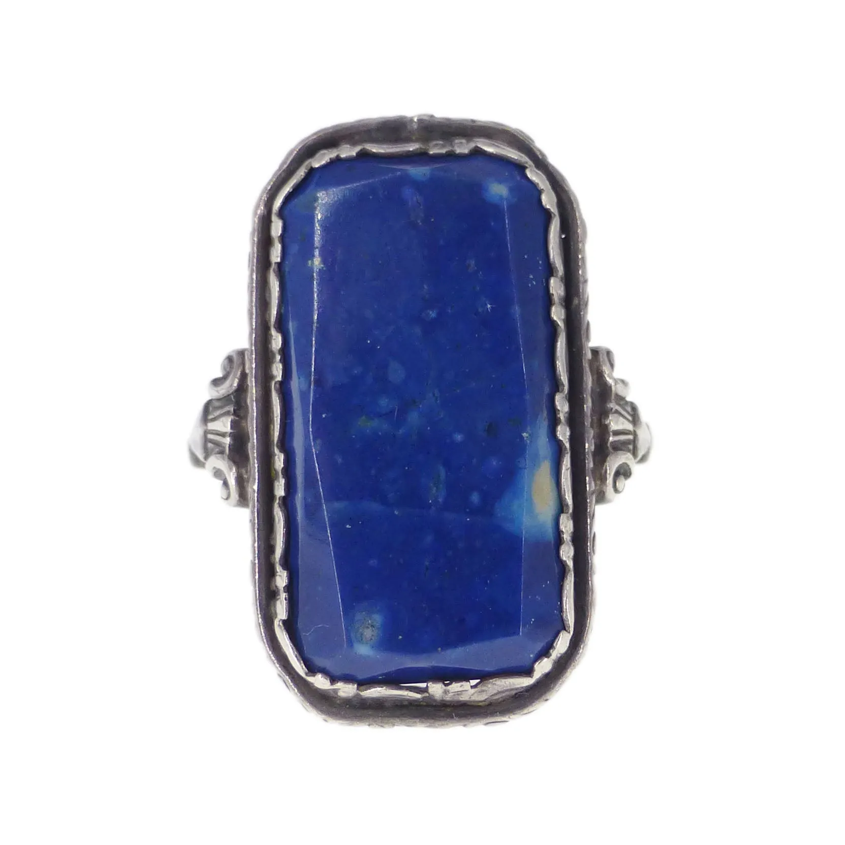 Antique Art Deco Silver Lapis Stone Ring