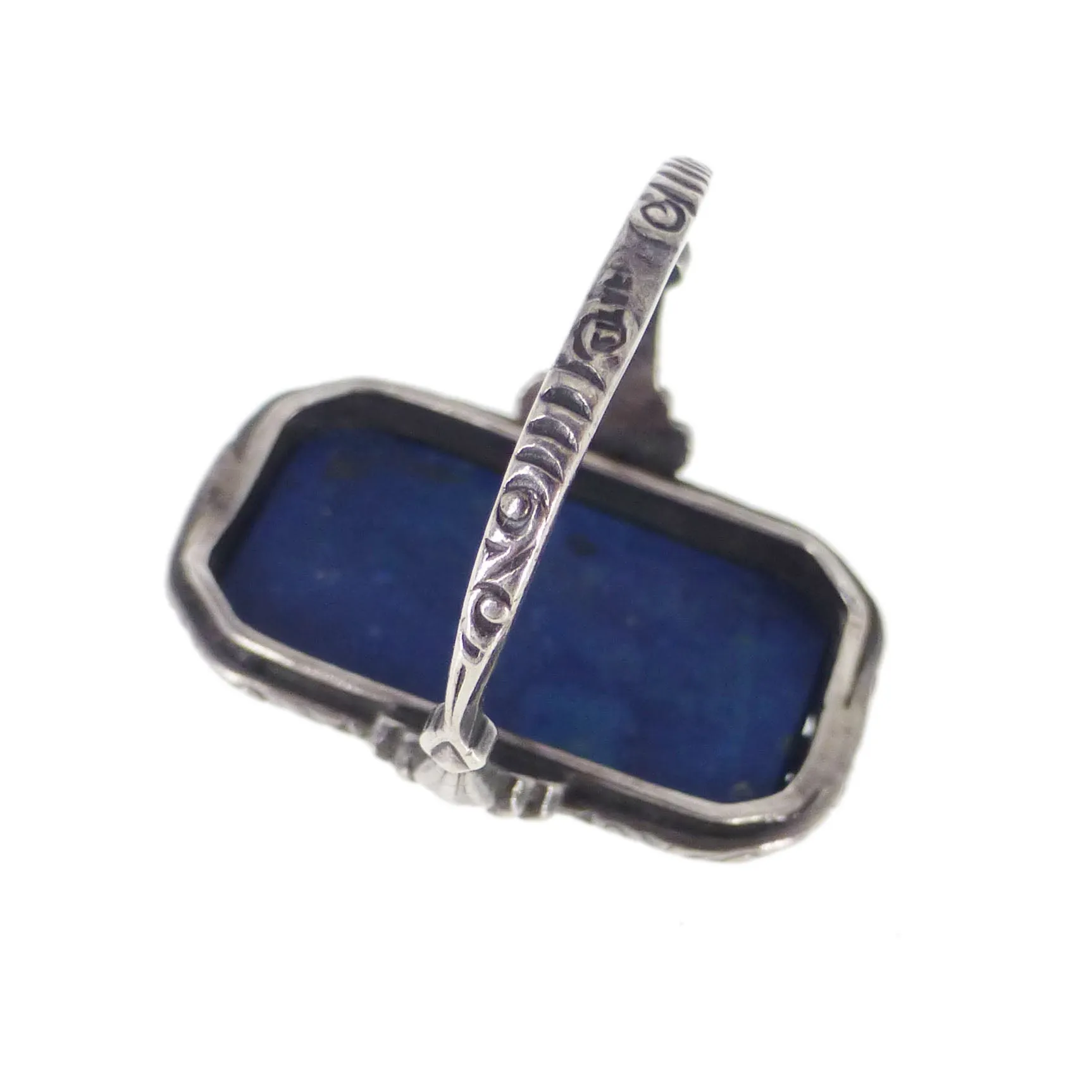 Antique Art Deco Silver Lapis Stone Ring