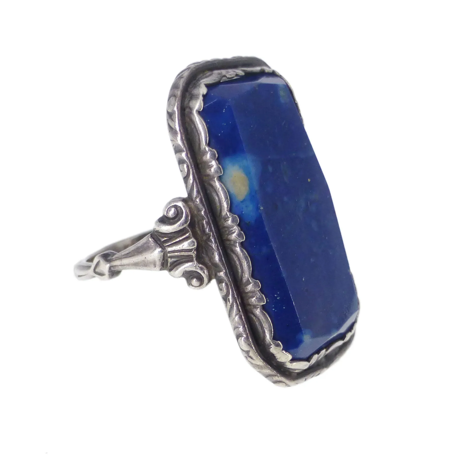 Antique Art Deco Silver Lapis Stone Ring