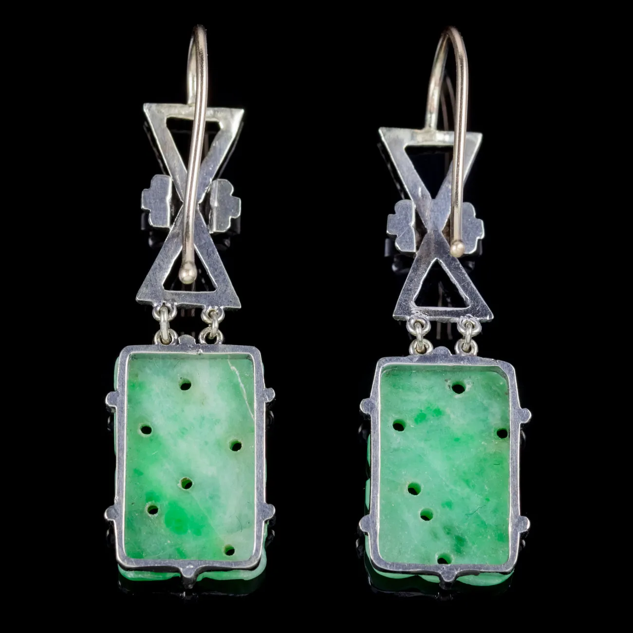 Antique Edwardian Jade Drop Earrings 18Ct Gold Circa 1910