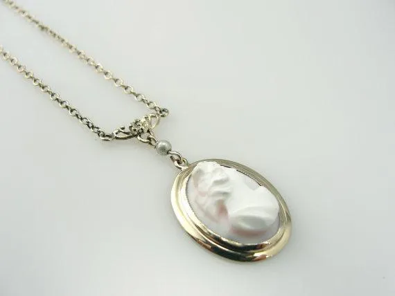 Antique Fine Gold and Pale Pink Shell Lavalier Necklace