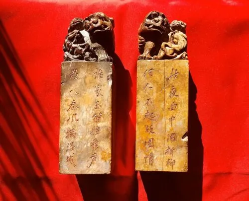 Antique Stone Carved Chinese Foo Dogs Stamps Seals Set Rate