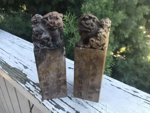 Antique Stone Carved Chinese Foo Dogs Stamps Seals Set Rate