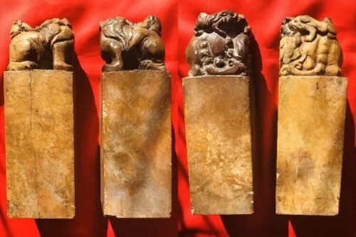 Antique Stone Carved Chinese Foo Dogs Stamps Seals Set Rate