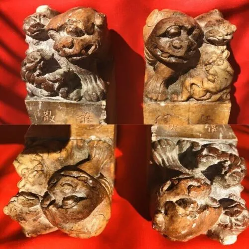 Antique Stone Carved Chinese Foo Dogs Stamps Seals Set Rate