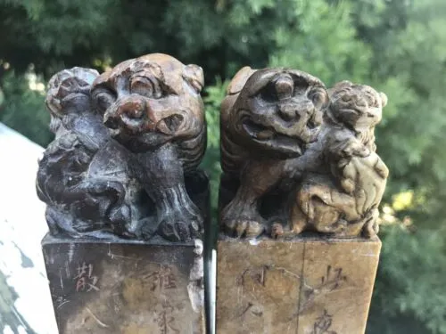 Antique Stone Carved Chinese Foo Dogs Stamps Seals Set Rate