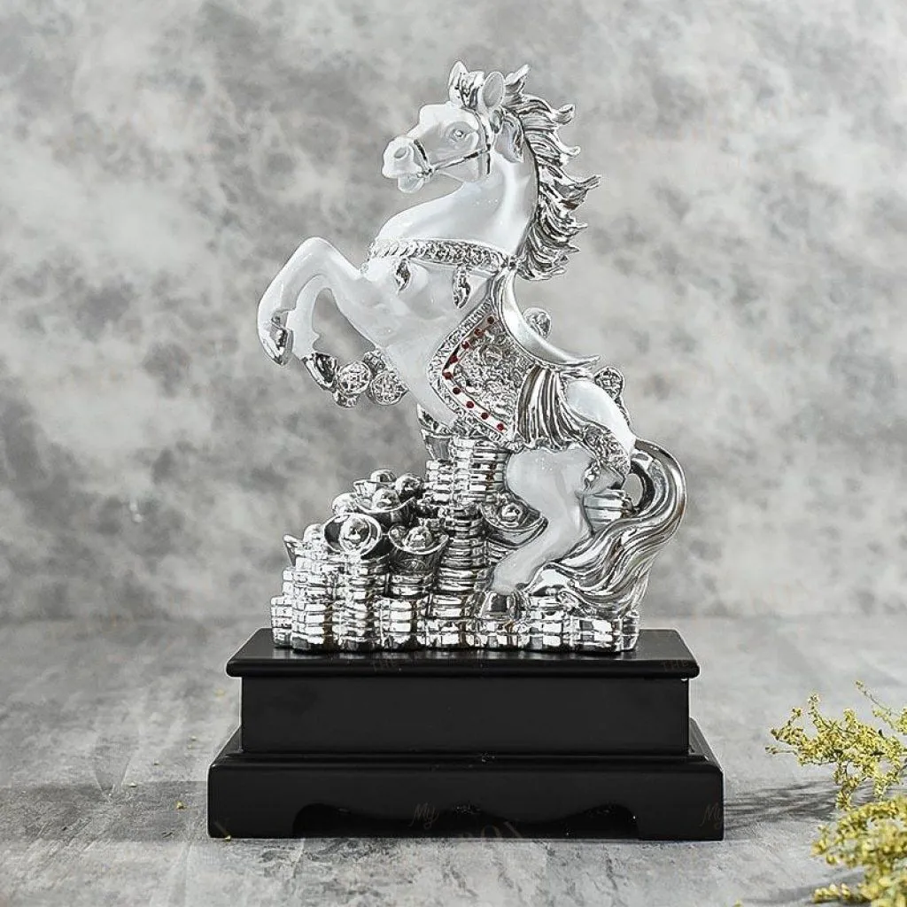 Antique White Polyresin Horse Figurine