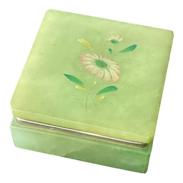 Antique/Vintage Green onyx hand painted trinket box