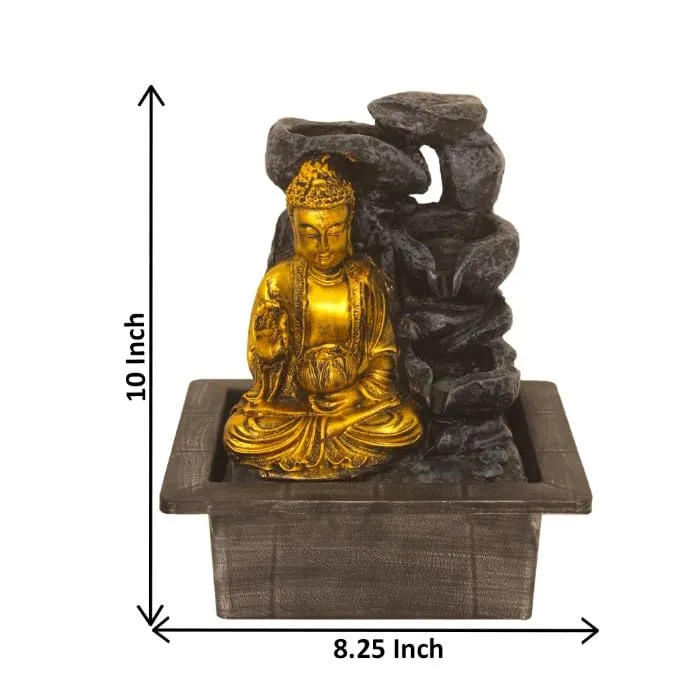 Art N Hub Blessing Buddha Indoor Outdoor Table Top Fengshui Water Fountain Office Decorative Items Best Ornaments for Home Decor (21 x 18 x 25 CM | Grey Golden)