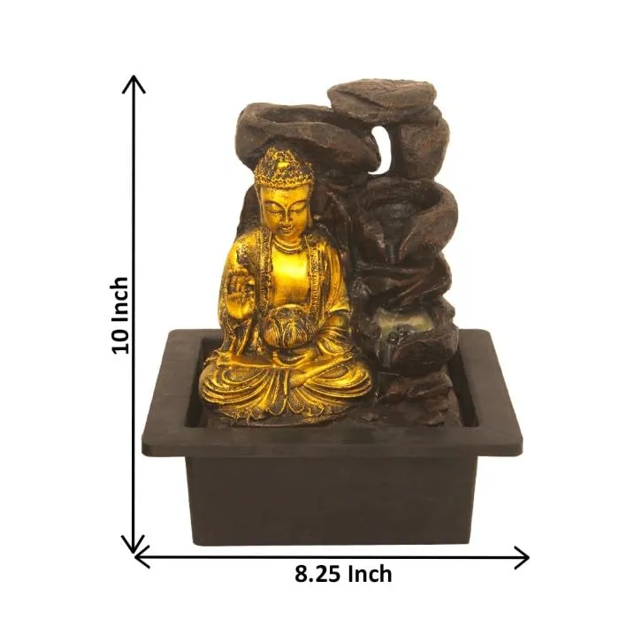 Art N Hub Blessing Buddha Indoor Outdoor Water Fountain Gift Items for Home Decoration and Office Decoration | Vastu Showpiece for Home (21 x 18 x 25 CM | Brown Golden)