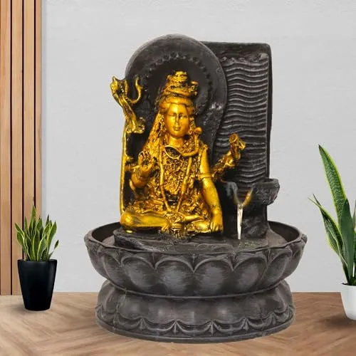 Art N Hub God Shiva Indoor Outdoor Tabletop Fountain for Home Decor Office Decor and Gifting Built Home Decorative Gift Items (20 x 20 x 27 CM | Grey Golden)