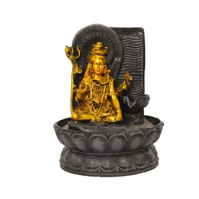 Art N Hub God Shiva Indoor Outdoor Tabletop Fountain for Home Decor Office Decor and Gifting Built Home Decorative Gift Items (20 x 20 x 27 CM | Grey Golden)