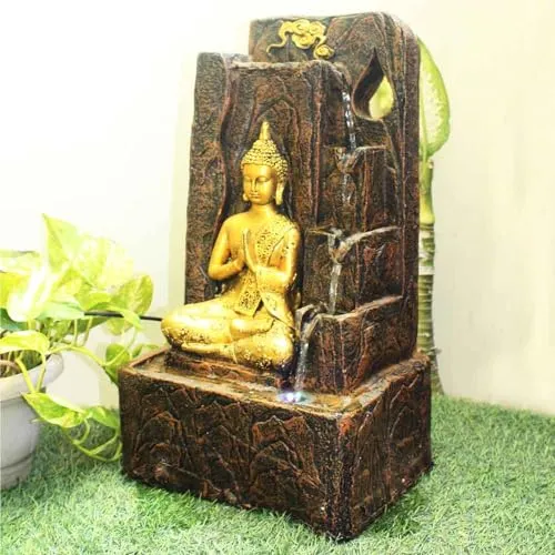 Art N Hub Loard Gautm Buddha Fengshui Antique Look Water Fountain Interior Decoration Items for Home Best As Gift Items for Home Decoration (28 x 20 x 54 CM | Brown & Golden)