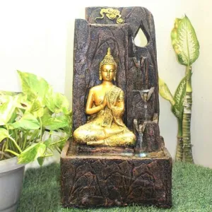 Art N Hub Loard Gautm Buddha Fengshui Antique Look Water Fountain Interior Decoration Items for Home Best As Gift Items for Home Decoration (28 x 20 x 54 CM | Brown & Golden)