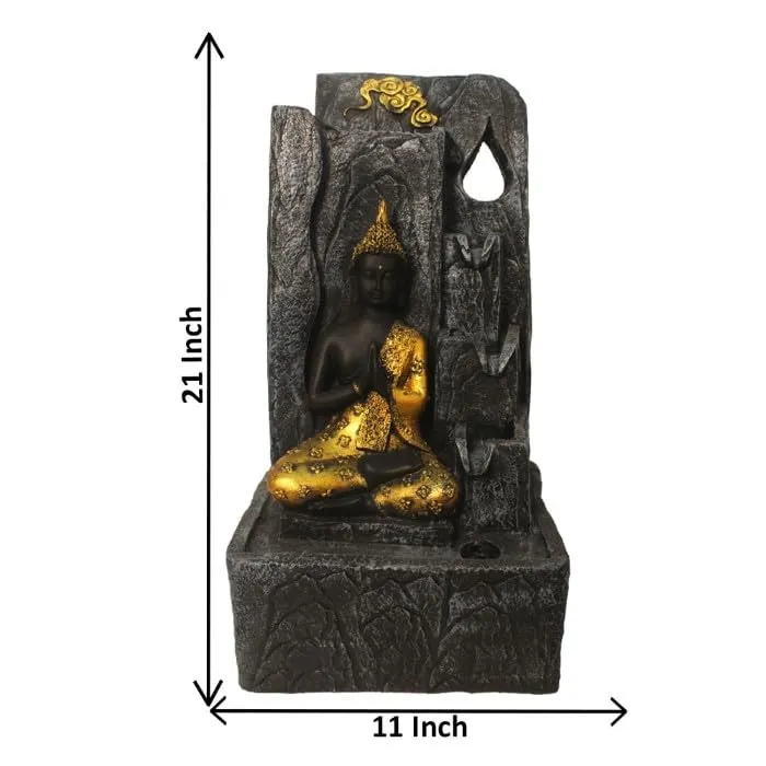 Art N Hub Loard Gautm Buddha Table Top Water Fountain with LED Light Table Decorative Items and Home Decor Items for Living Room | Best Temple Decoration Items (28 x 20 x 54 CM | Grey Golden)