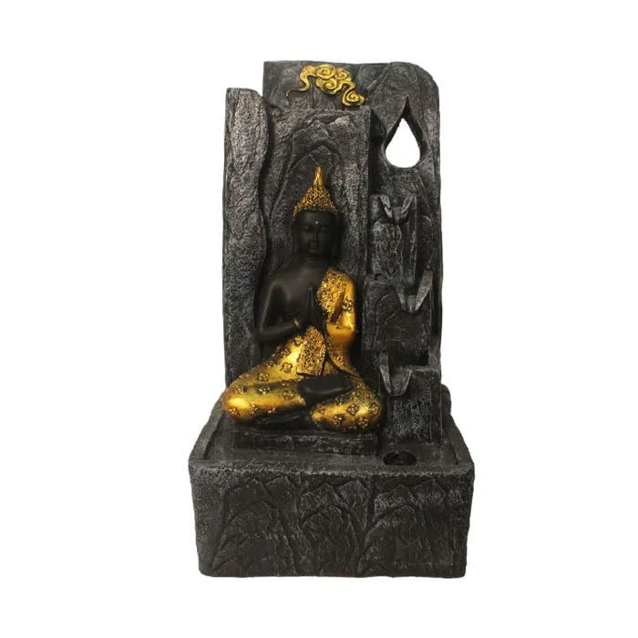 Art N Hub Loard Gautm Buddha Table Top Water Fountain with LED Light Table Decorative Items and Home Decor Items for Living Room | Best Temple Decoration Items (28 x 20 x 54 CM | Grey Golden)