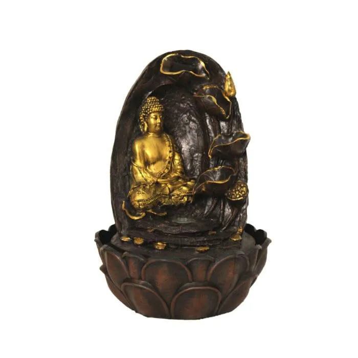 Art N Hub Lord Buddha Fengshui Antique Look Water Fountain Interior Decoration Items for Home Best As Gift Items for Home Decoration (27 x 27 x 39 CM | Brown Golden)