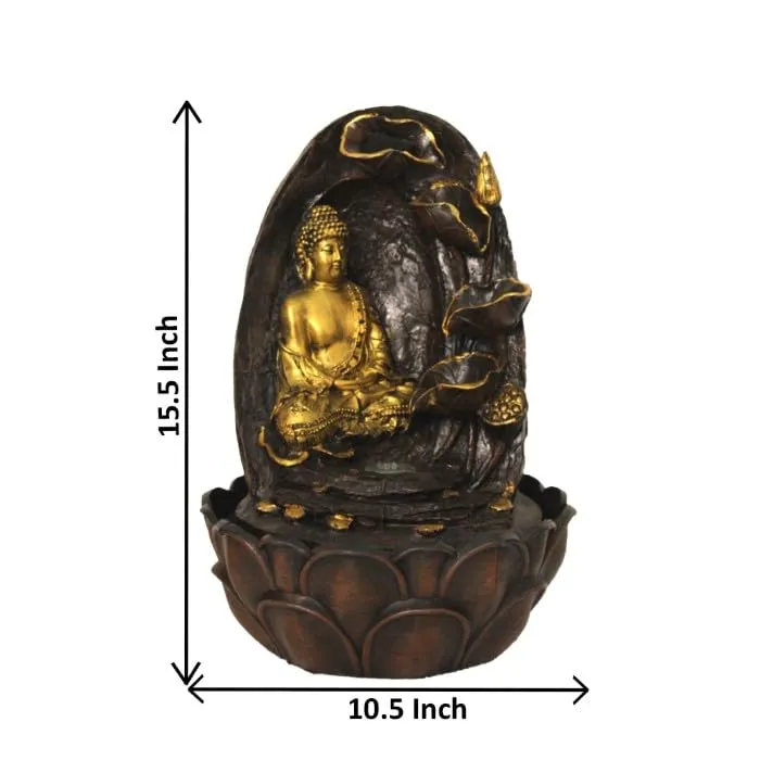 Art N Hub Lord Buddha Fengshui Antique Look Water Fountain Interior Decoration Items for Home Best As Gift Items for Home Decoration (27 x 27 x 39 CM | Brown Golden)