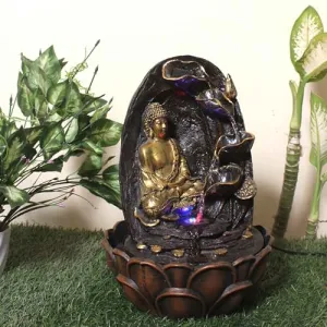 Art N Hub Lord Buddha Fengshui Antique Look Water Fountain Interior Decoration Items for Home Best As Gift Items for Home Decoration (27 x 27 x 39 CM | Brown Golden)