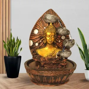 Art N Hub Lord Buddha Indoor Outdoor Water Fountain Gift Items for Home Decoration and Office Decoration | Vastu Showpiece for Home (23 x 23 x 34 CM | Golden Copper & Silver)