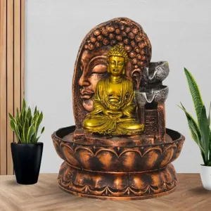 Art N Hub Lord Buddha Indoor Waterfall Fountain Office Decorative Items for Desk Best Welcome Gifts for Guest Also Best Gift Items for Home Decoration (20 x 20 x 26 CM | Golden & Copper Multi Shade)