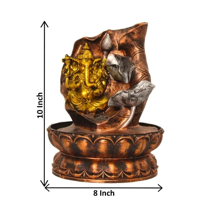 Art N Hub Lord Ganesha Handicraft Tabletop Indoor Outdoor Waterfall Fountain Balcony Decoration Items Water Fountain for Home Vastu (20 x 20 x 25 CM | Golden & Copper Multi Shade)