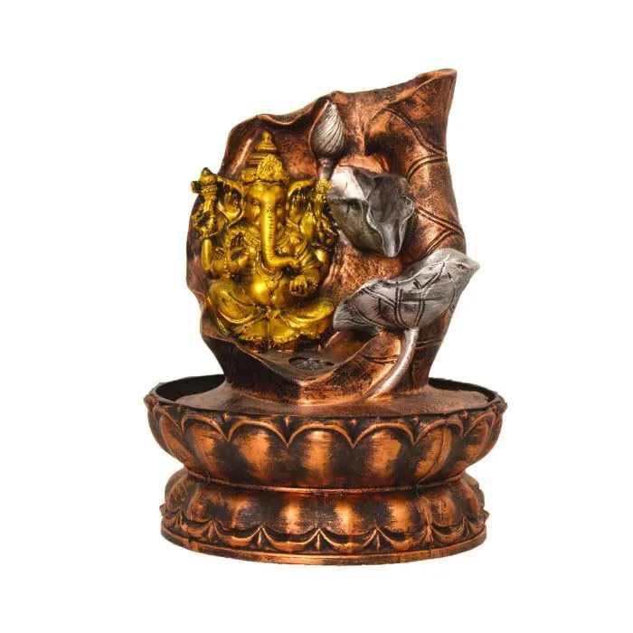 Art N Hub Lord Ganesha Handicraft Tabletop Indoor Outdoor Waterfall Fountain Balcony Decoration Items Water Fountain for Home Vastu (20 x 20 x 25 CM | Golden & Copper Multi Shade)