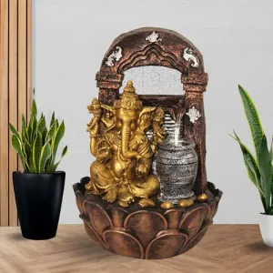 Art N Hub Lord Ganesha Indoor Outdoor Water Fountain for Home Vastu and Temple Decoration Best Home Inauguration Gift Items Showpiece (27 x 27 x 41 CM | Golden Copper & Silver)