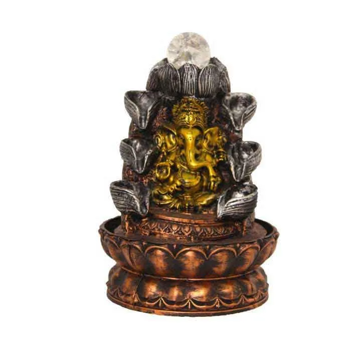 Art N Hub Lord Ganesha Table Top Water Fountain with Crystal Ball Table Decorative Items and Home Decor Items for Living Room | Best Temple Decoration Items (20 x 20 x 29 CM | Golden Copper & Silver)